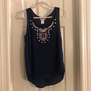 Navy blue blouse with gem detail on front - size M